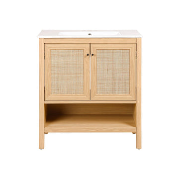 Jasper Rattan Modern Coastal 2-Shelf Bath Vanity Cabinet Only (Sink Basin Not Included)